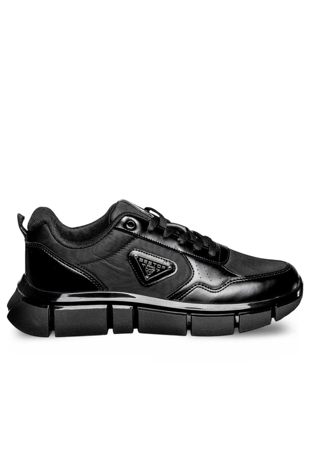 Erkek Siyah Kalın Taban Sneaker Günlük Rahat Spor Ayakkabı Kaydırmaz Modern Casual