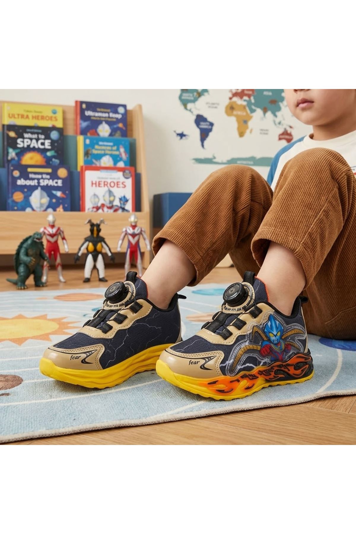 Çek Bastır Bağcıklı-Otomatik Bağcıklı Uzay Temalı Çocuk Sneaker