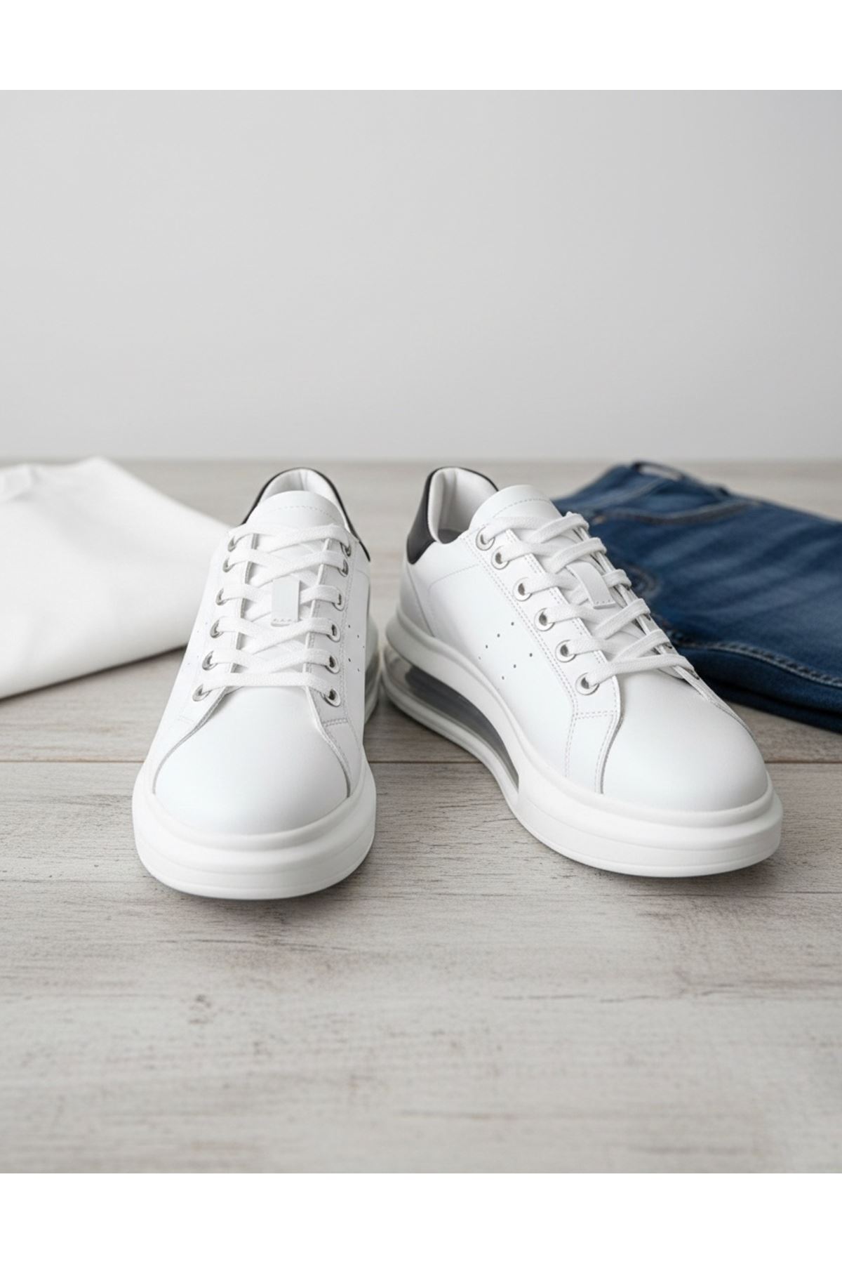 Erkek Beyaz Sneaker Kalın Taban