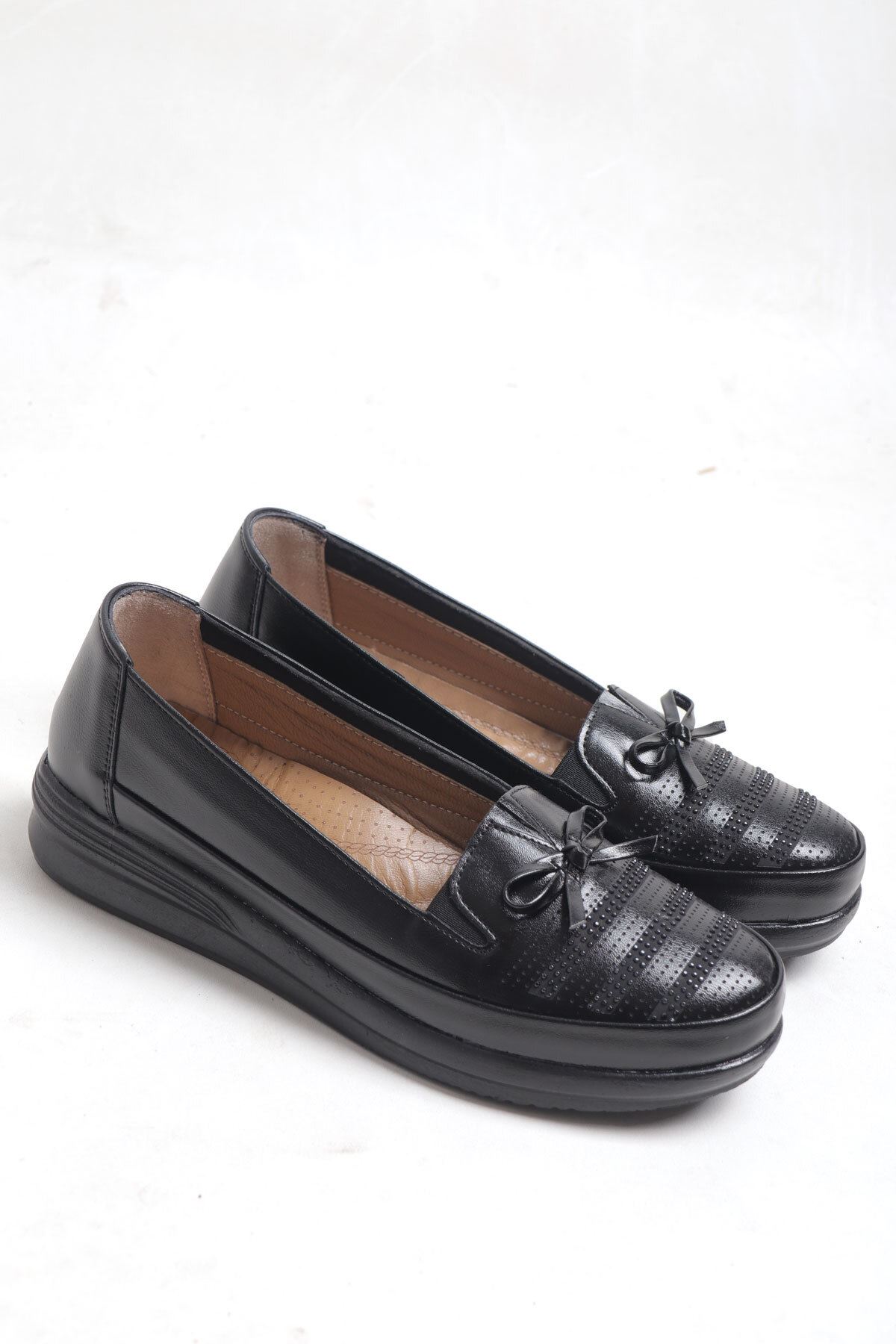 İçi Deri Rahat Anne Ayakkabısı – Siyah Comfort Günlük Ortopedik Loafer Model
