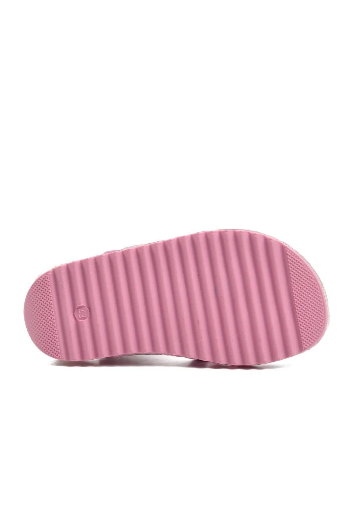 Tabanı Simli Pembe Hologramlı Kız Çocuk Sandalet