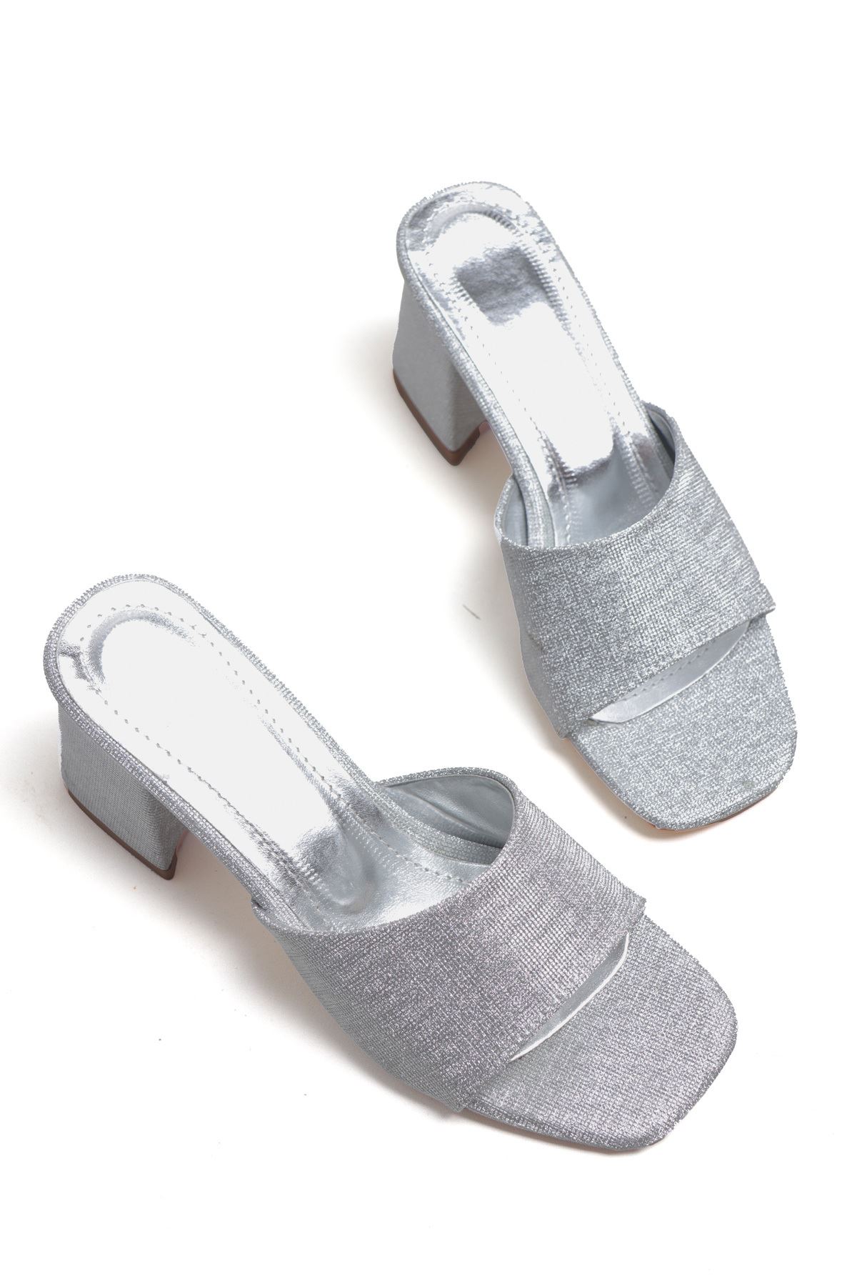 Taşlı Ve Sade Alçak Topuklu Abiye Terlik 7 Cm Topuklu