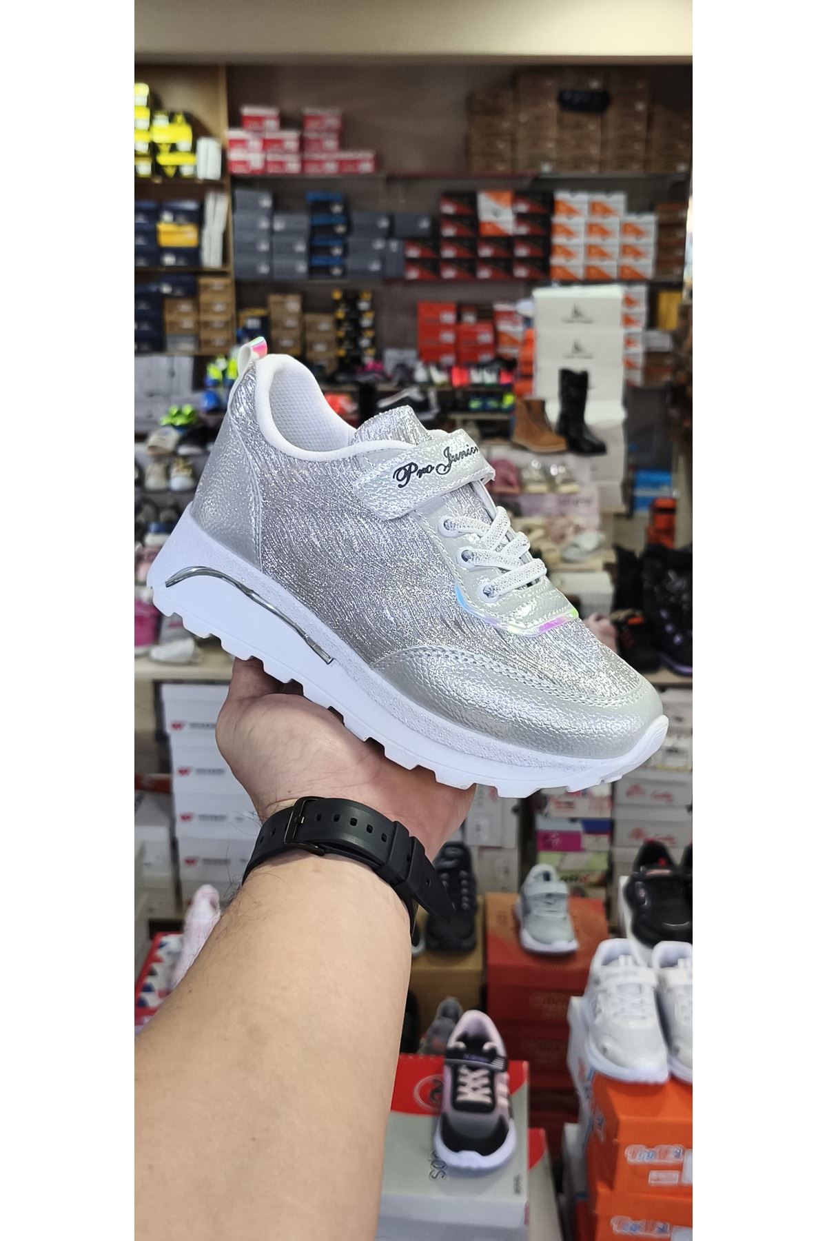 Simli Yüksek Taban Cırtlı Kız Çocuk Spor Ayakkabı