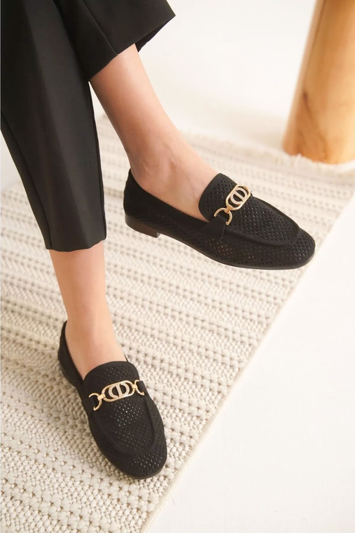 Tay Tüyü Düz Burun Yumuşak Loafer Babet (Metal Tokalıdır- Plastik Değildir )