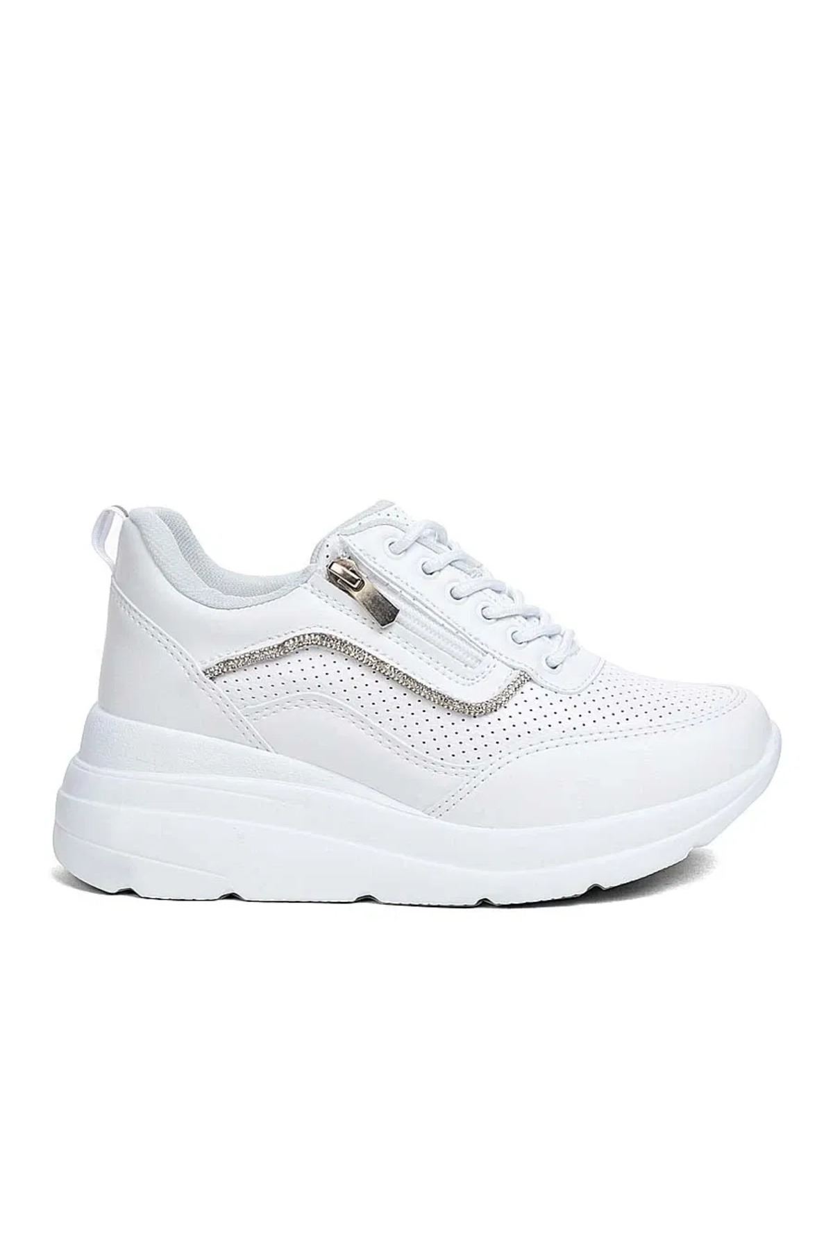 Ayakkabı Vakti Dolgu Topuklu Kadın Spor Ayakkabı - İthal, 6 cm Boy Uzatan Sneakers