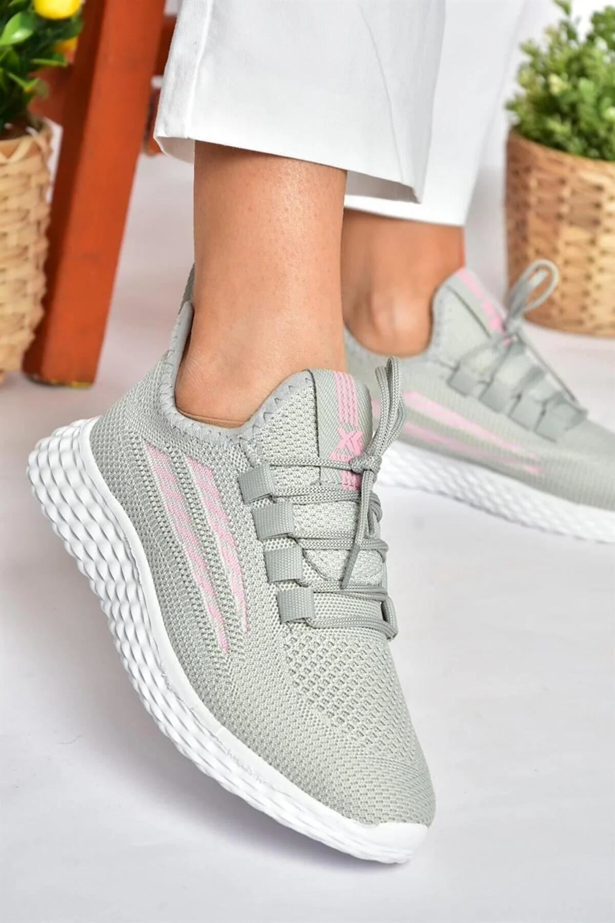 Gri Triko Kumaş Kadın Spor Ayakkabı Sneakers