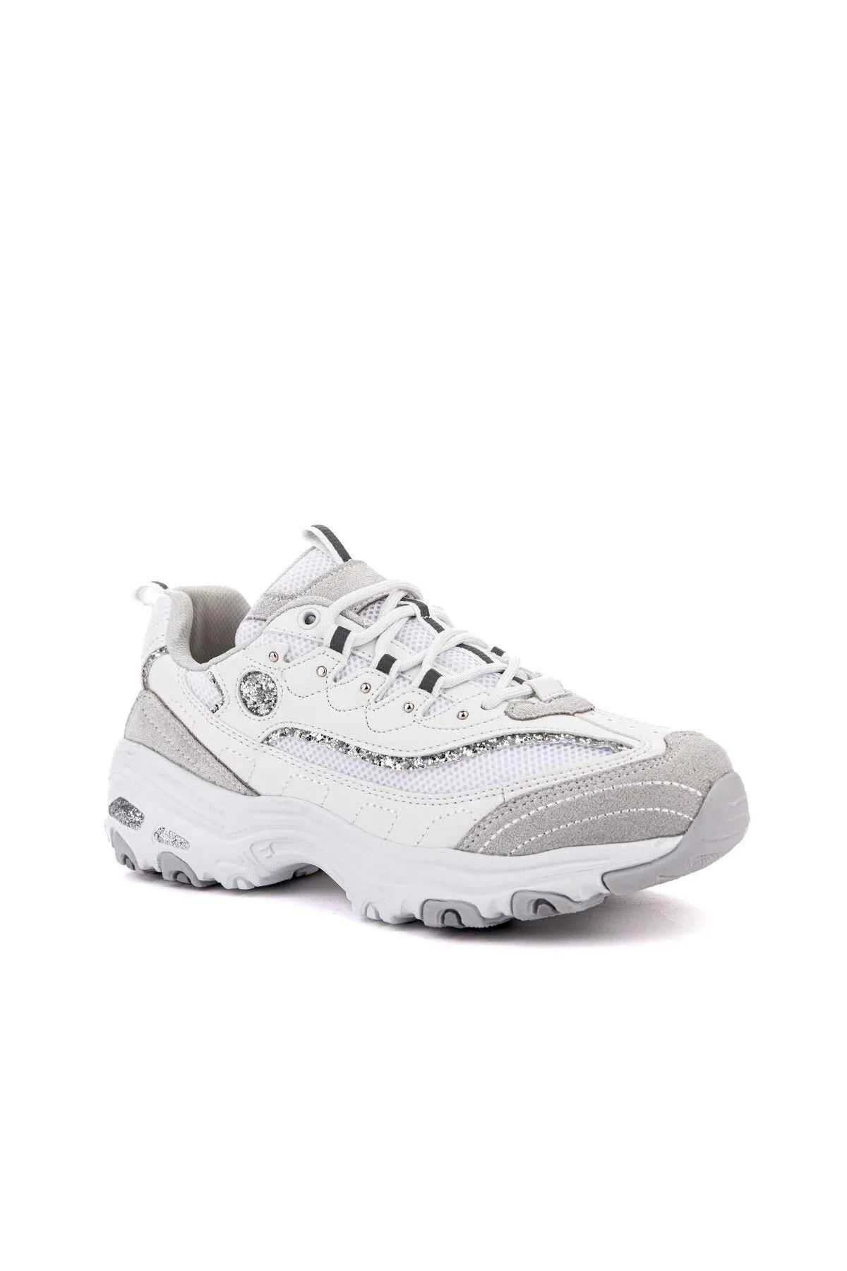 Kadın Beyaz Kalın Taban Simli Detaylı Günlük Sneaker Spor Ayakkabı