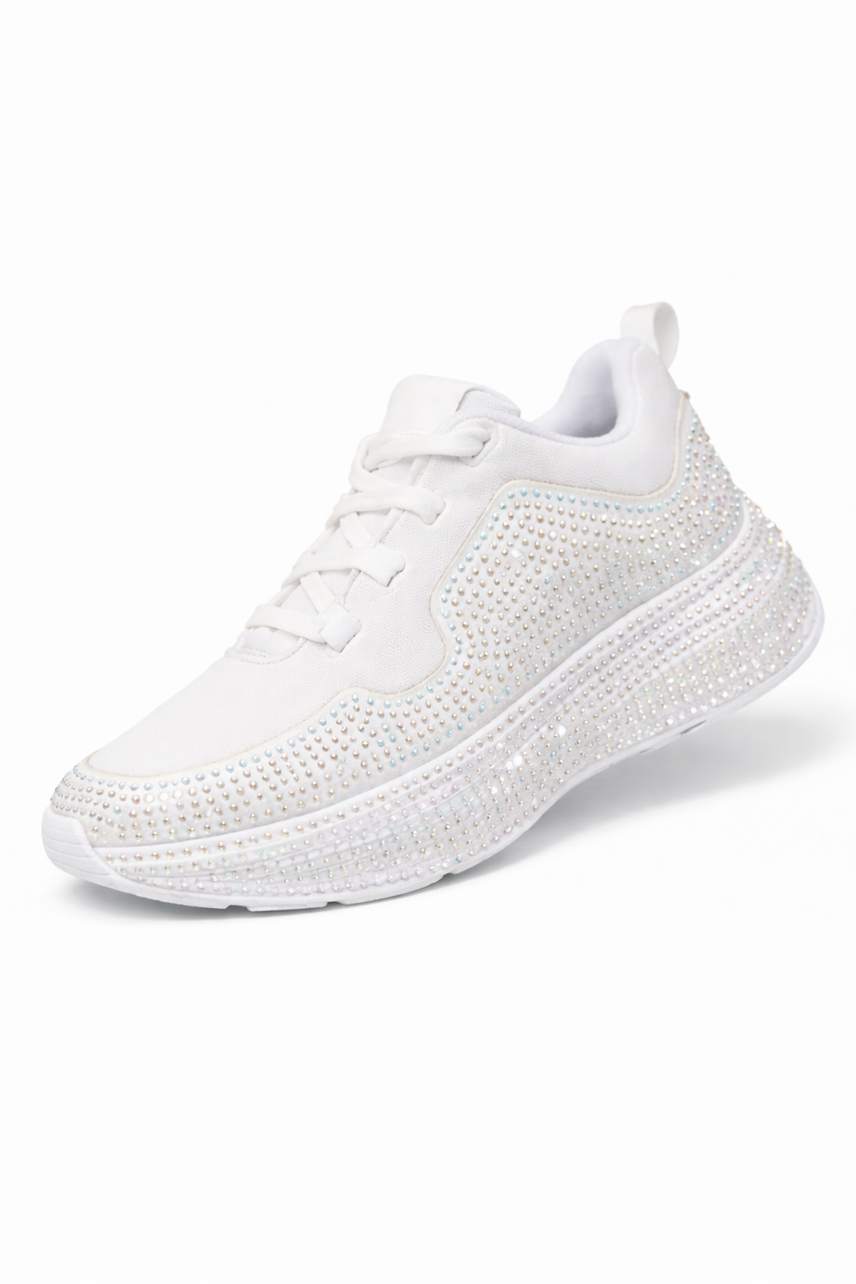 Kadın Beyaz Taşlı Sneaker Spor Ayakkabı Kalın Taban Rahat Günlük Şık Parlak Model
