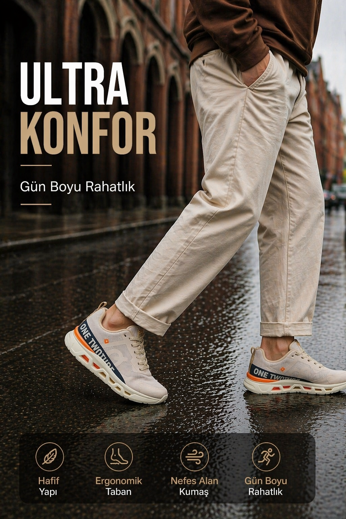 Erkek Krem Sneaker Günlük Spor Ayakkabı Hafif Taban Nefes Alan Rahat Yürüyüş Ayakkabısı