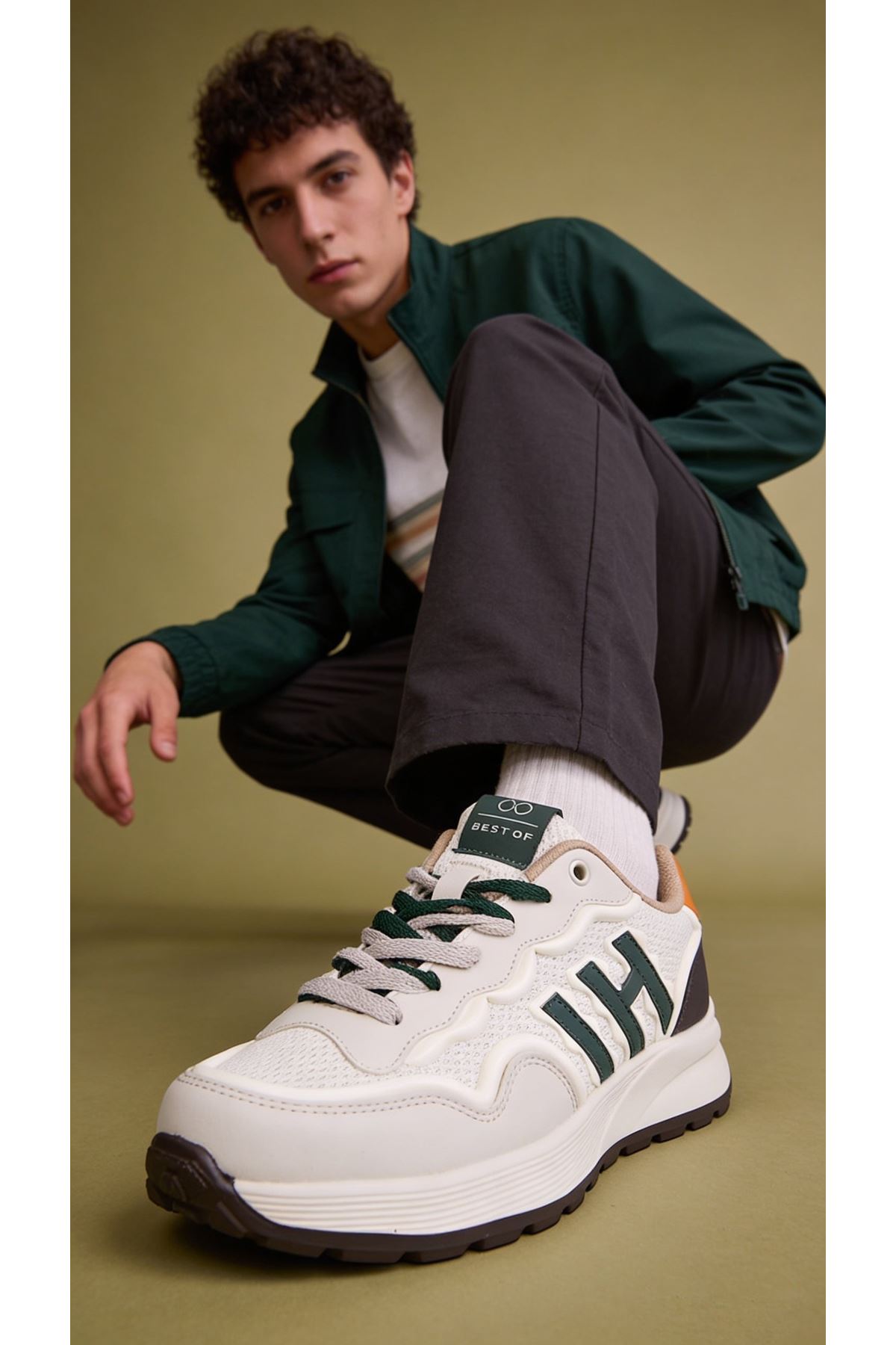 Erkek Krem Sneaker Yeni Sezon Trend Renk Kalın Tabanlı Bağcıklı Spor Ayakkabı