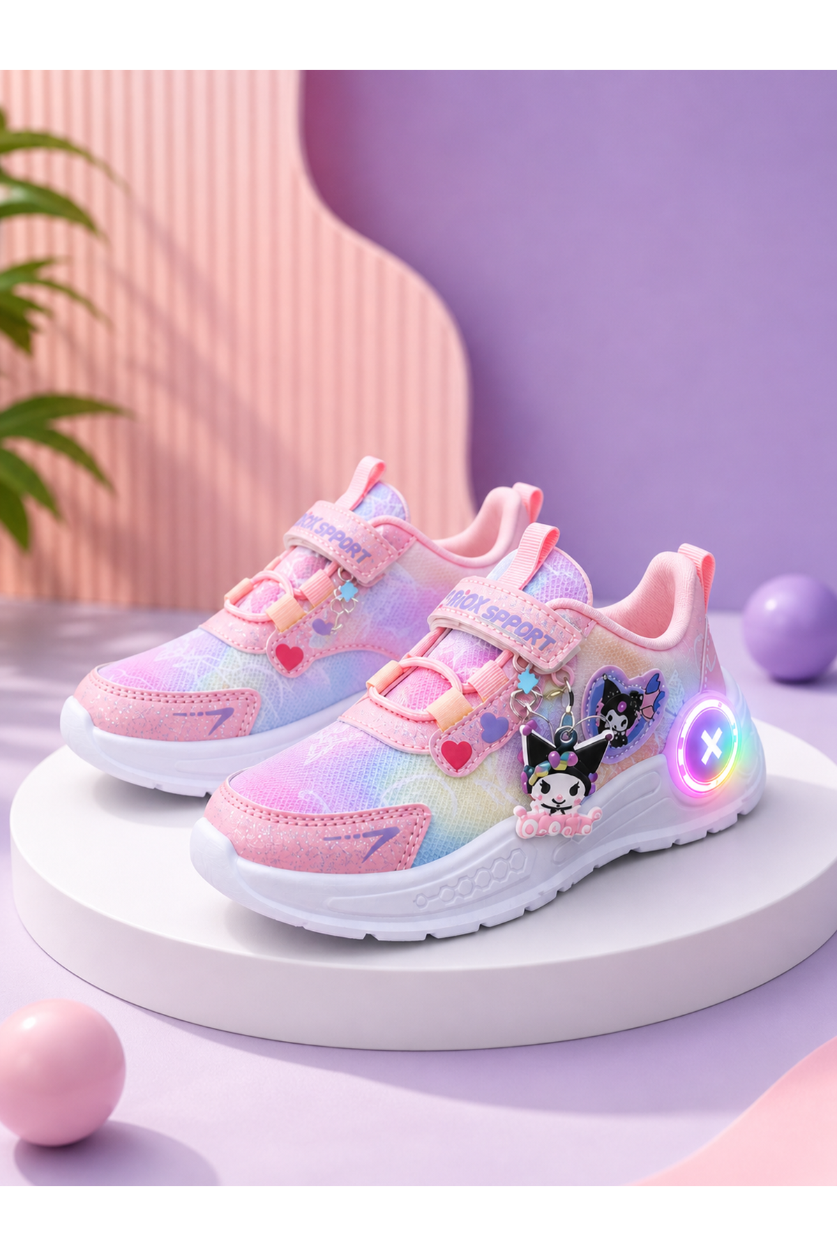 Kız Çocuk Işıklı Spor Ayakkabı Cırtlı – Hafif Esnek Kaymaz Taban Günlük Sneaker Pembe