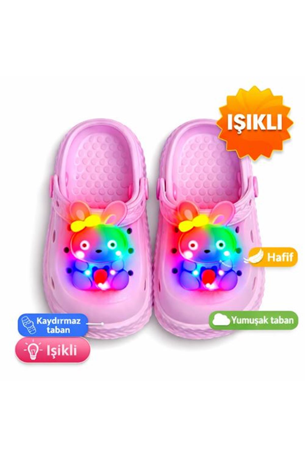 Işıklı Kız Çocuk Terlik Ayıcık Tokalı Kaydırmaz Havuz Plaj Terliği