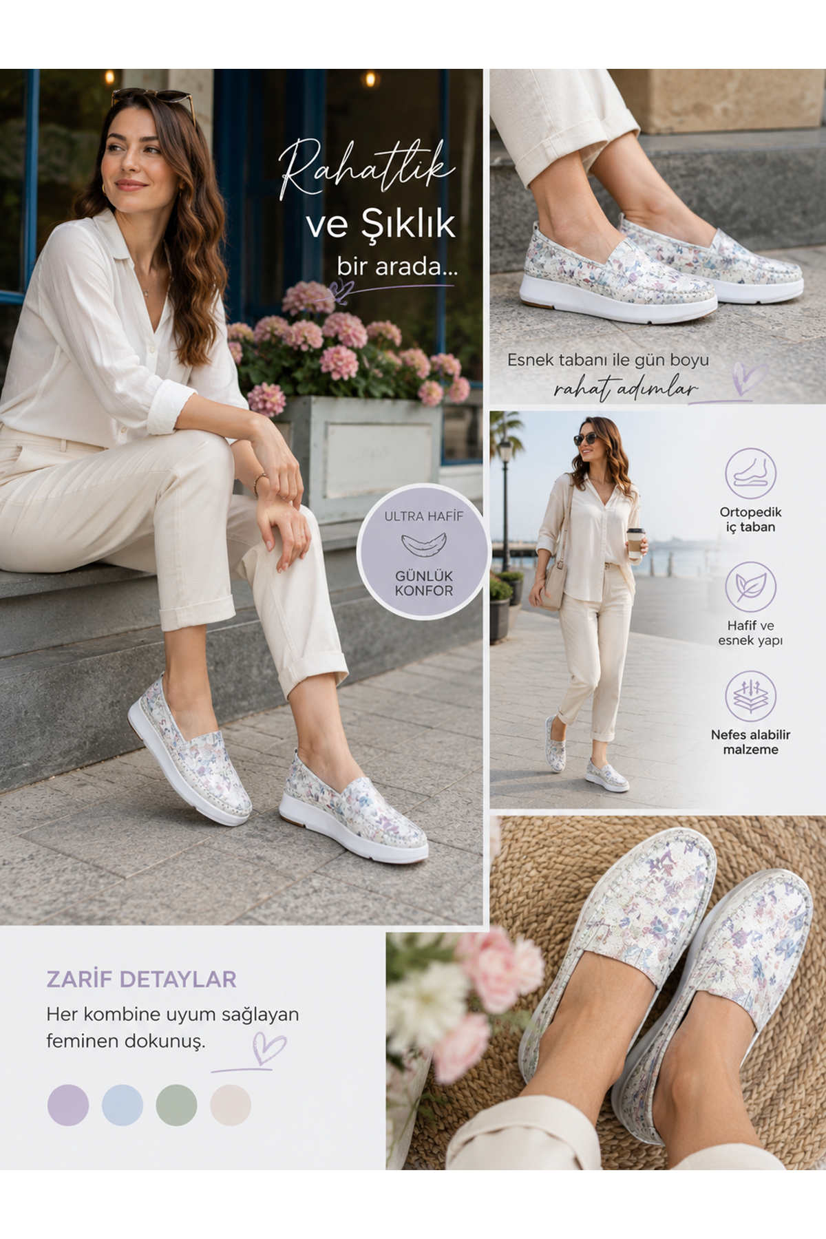 Çiçek Desenli Hakiki Deri Kadın Loafer Babet