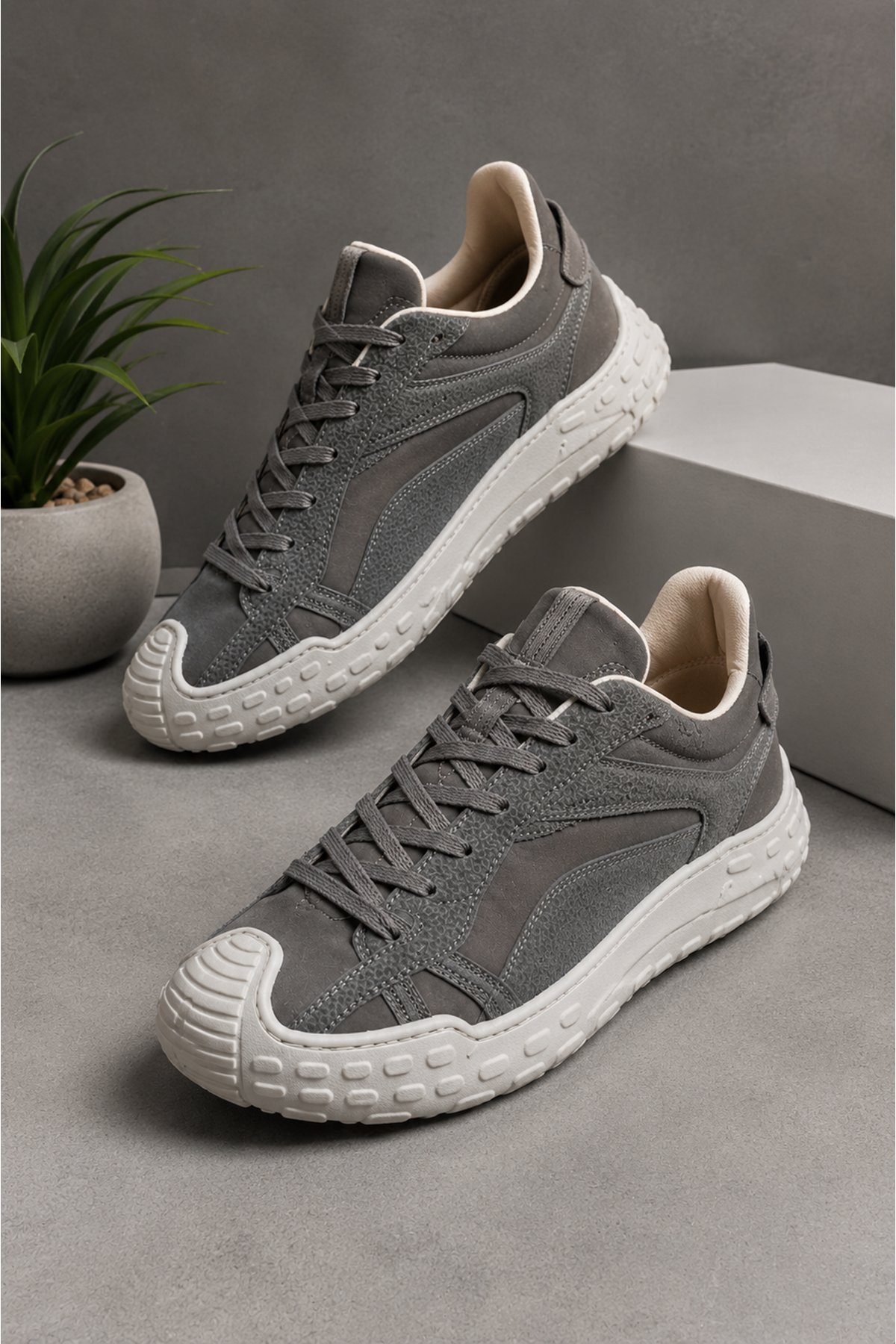 Diego Erkek Sneaker Günlük Spor Ayakkabı Zeytin Yeşili Kalın Taban Rahat Bağcıklı Casual Yürüyüş Ayakkabısı