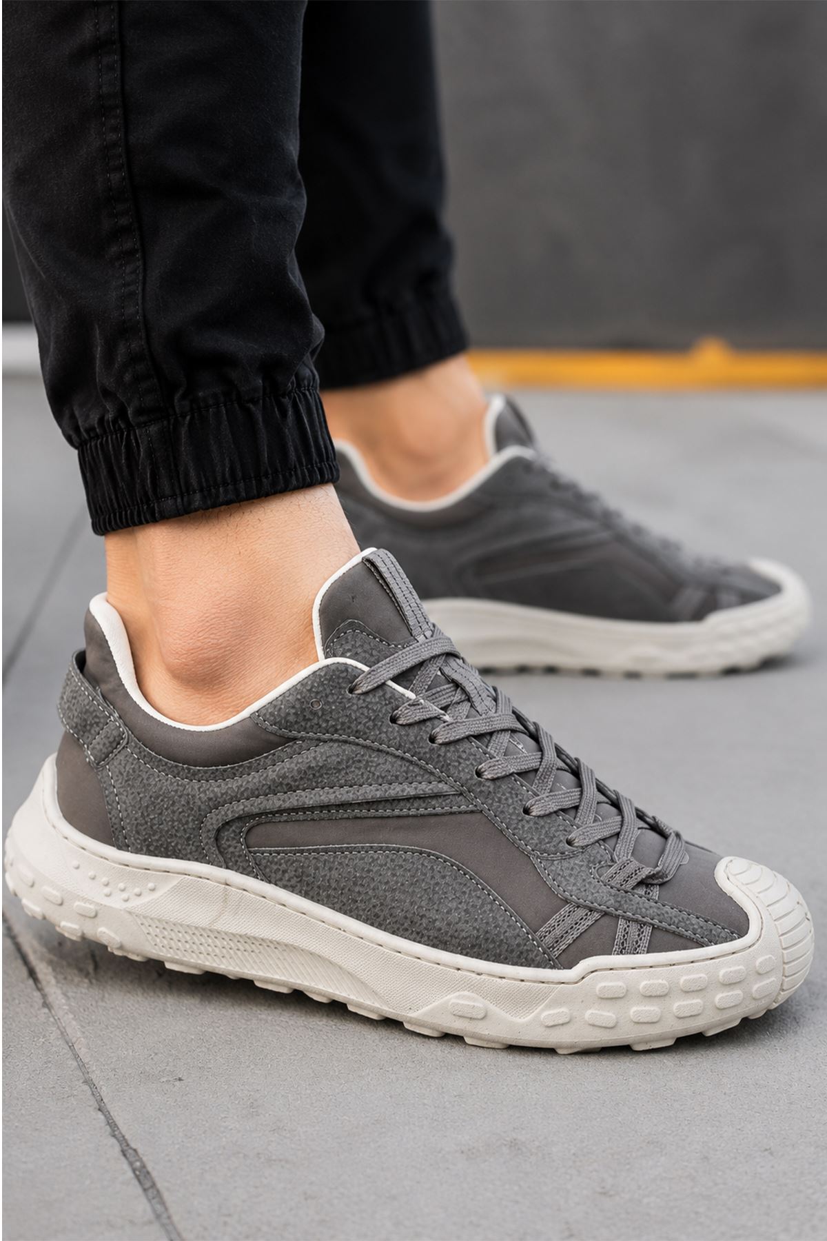 Diego Erkek Sneaker Günlük Spor Ayakkabı Zeytin Yeşili Kalın Taban Rahat Bağcıklı Casual Yürüyüş Ayakkabısı