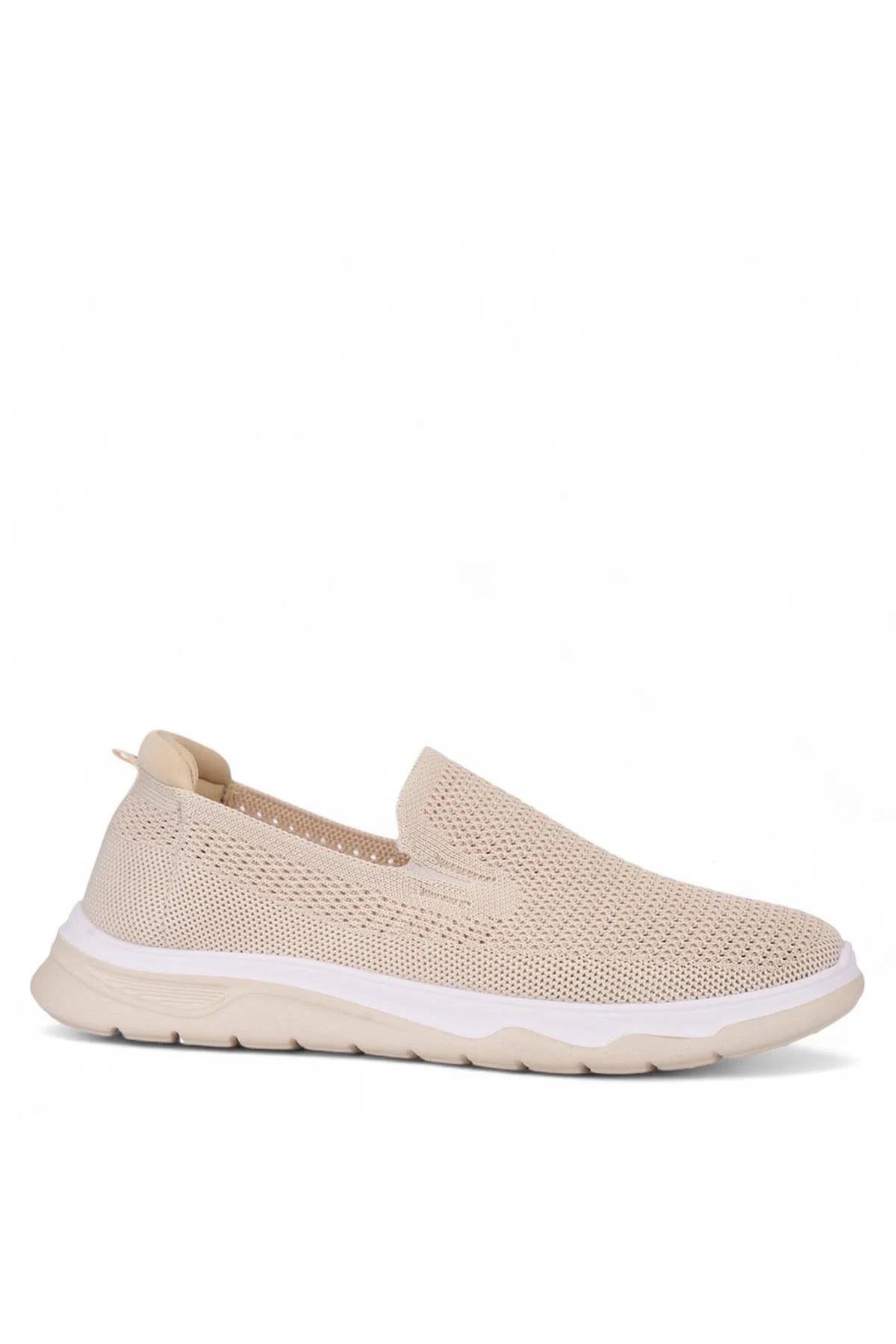 Erkek Bej Triko Sneaker Günlük Hafif Yürüyüş Ayakkabısı