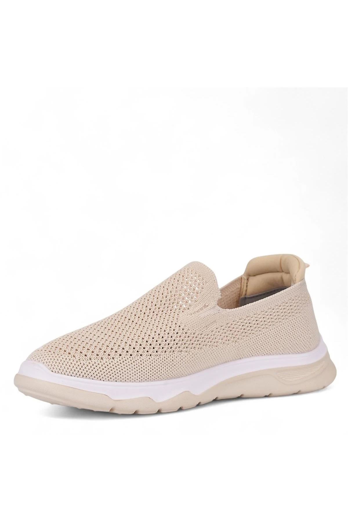 Erkek Bej Triko Sneaker Günlük Hafif Yürüyüş Ayakkabısı