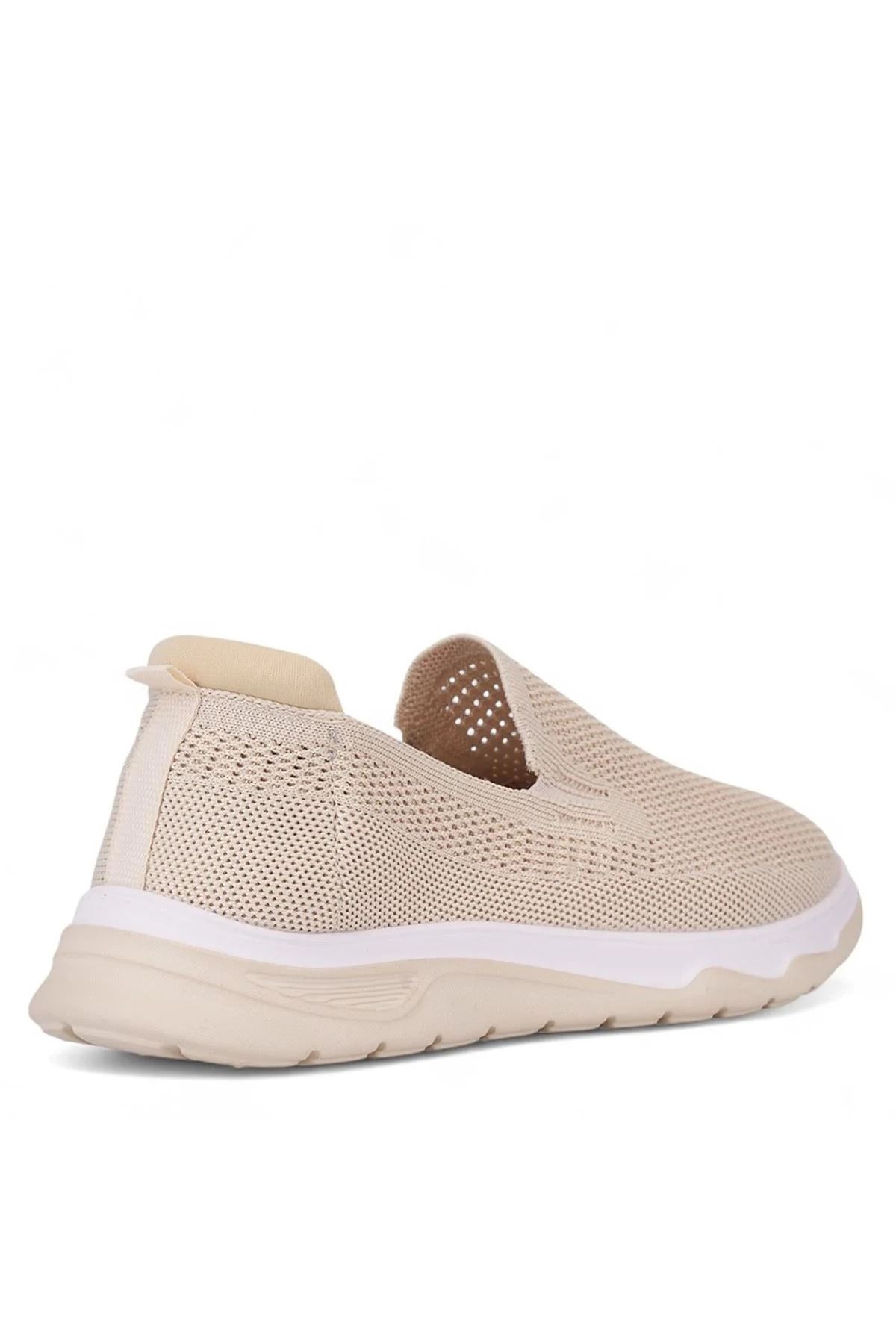 Erkek Bej Triko Sneaker Günlük Hafif Yürüyüş Ayakkabısı