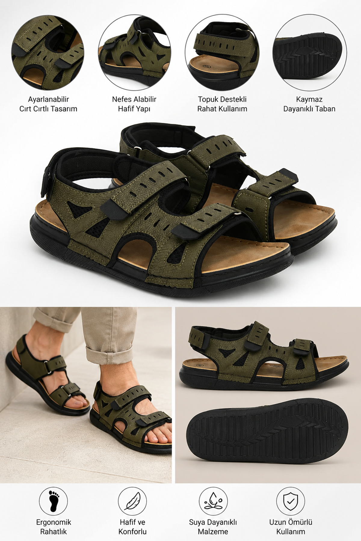 Hafif Yumuşak Çift Cırtlı Erkek Outdoor Günlük Sandalet