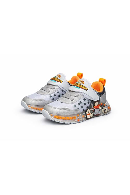 Mine-craft Temalı Erkek Çocuk Spor Ayakkabı Işıklı Tabanlı Cırtlı Rahat Günlük Sneaker MEGACRAFT