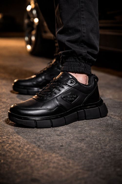 Erkek Siyah Kalın Taban Sneaker Günlük Rahat Spor Ayakkabı Kaydırmaz Modern Casual