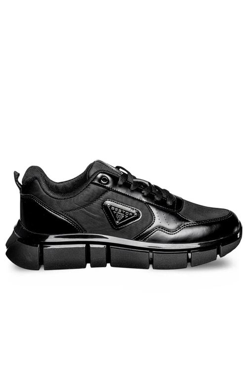 Erkek Siyah Kalın Taban Sneaker Günlük Rahat Spor Ayakkabı Kaydırmaz Modern Casual