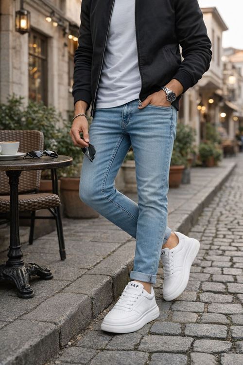Erkek Beyaz Sneaker Kalın Taban Günlük Casual Spor Ayakkabı Rahat Street Style