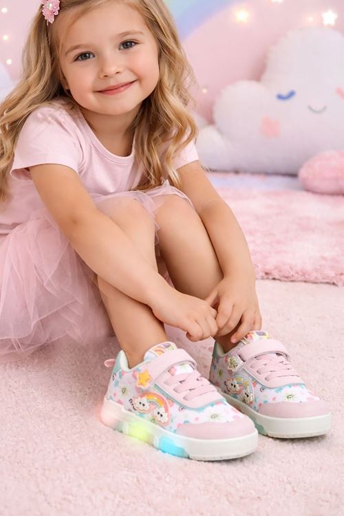 Desenli Işıklı Düz Taban-Pedli Çocuk Sneaker