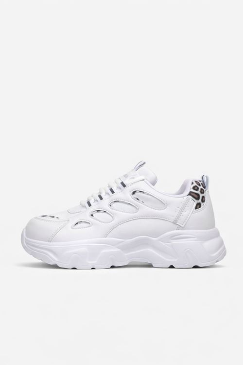 Kadın Beyaz Kalın Taban Sneaker Leopar Detaylı Günlük Spor Ayakkabı