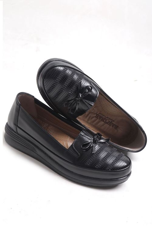 İçi Deri Rahat Anne Ayakkabısı – Siyah Comfort Günlük Ortopedik Loafer Model