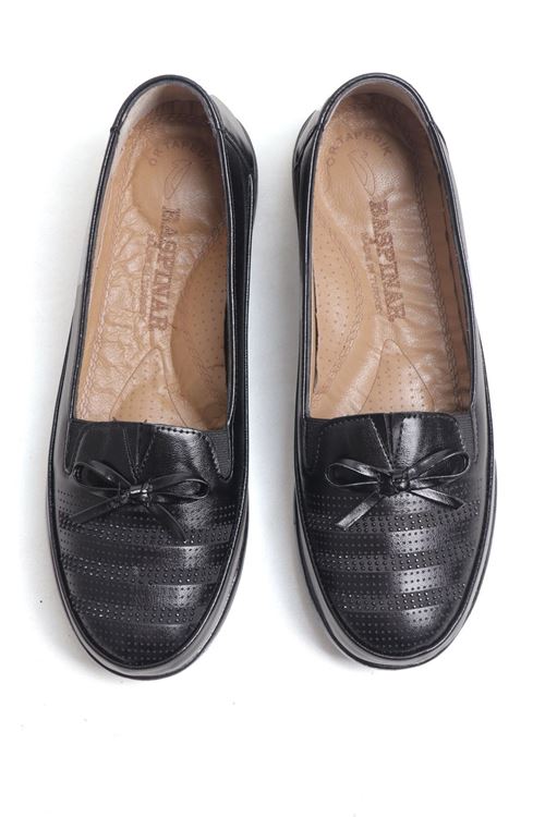İçi Deri Rahat Anne Ayakkabısı – Siyah Comfort Günlük Ortopedik Loafer Model