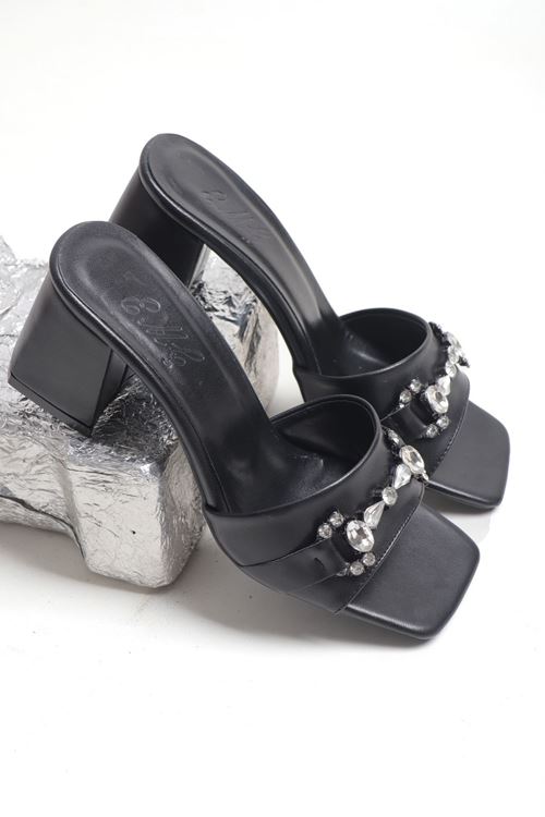 Taşlı Ve Sade Alçak Topuklu Abiye Terlik 7 Cm Topuklu