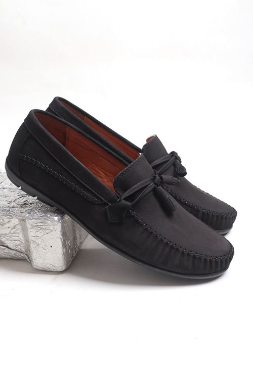 Hakiki Soft Nubuk Deri Loafer Corcik Püsküllü Loafer Ayakkabı