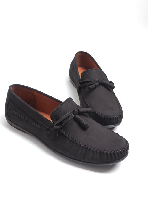 Hakiki Soft Nubuk Deri Loafer Corcik Püsküllü Loafer Ayakkabı