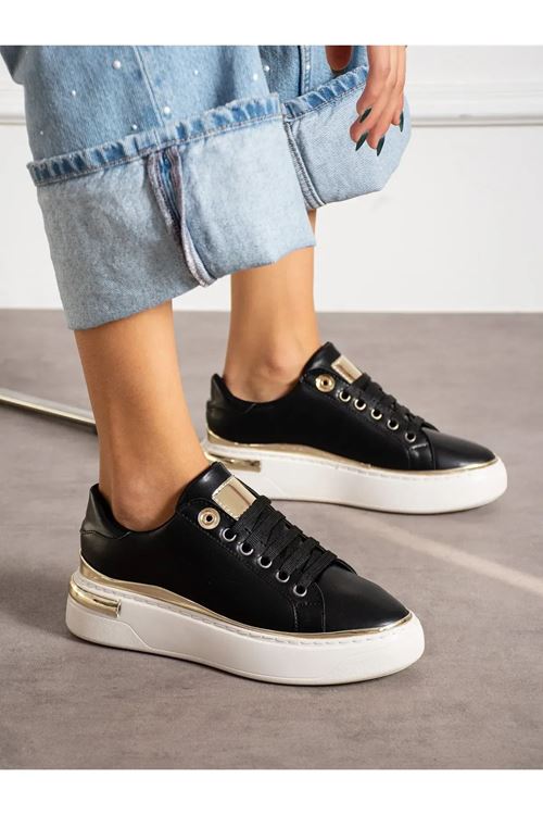 Beyaz Siyah Gold Yumuşak Kadın Günlük Casual Sneaker