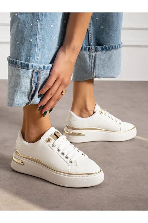 Beyaz Siyah Gold Yumuşak Kadın Günlük Casual Sneaker