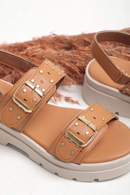 Trok Zımbalı Kalın Taban Comfort Çift Bantlı Kadın Sandalet