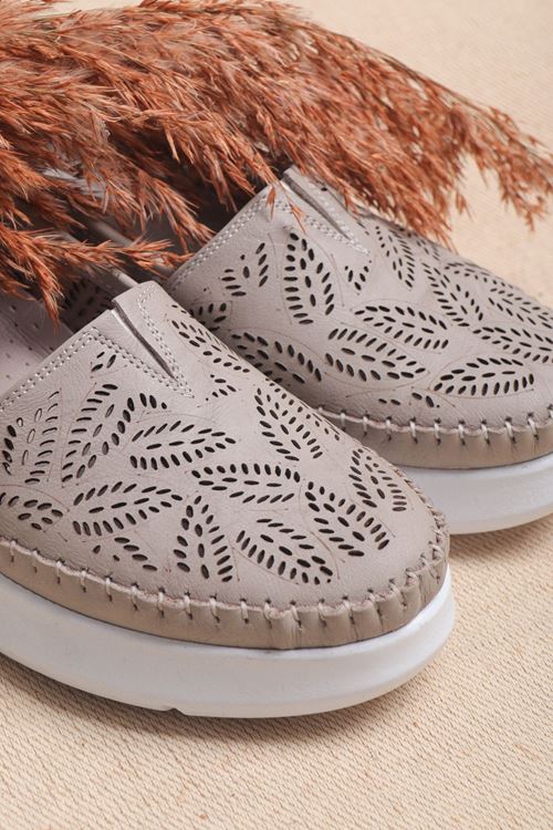 Delikli Hakiki Deri Kalın Taban Comfort Kadın Babet Casual Ayakkabı