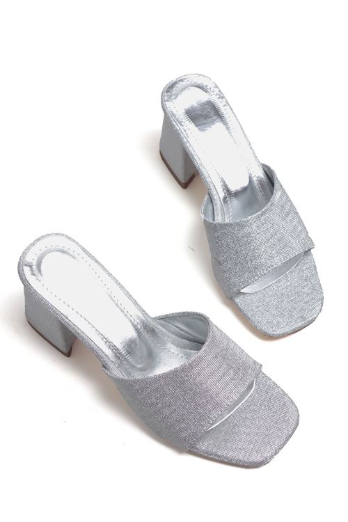 Taşlı Ve Sade Alçak Topuklu Abiye Terlik 7 Cm Topuklu
