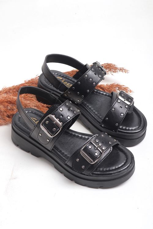 Trok Zımbalı Kalın Taban Comfort Çift Bantlı Kadın Sandalet
