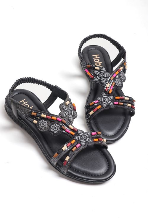 Boncuklu Taşlı Arkadan Lastikli Comfort Günlük Taşlı Kadın Sandalet