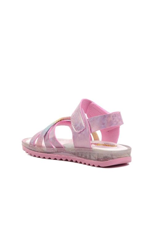 Tabanı Simli Pembe Hologramlı Kız Çocuk Sandalet