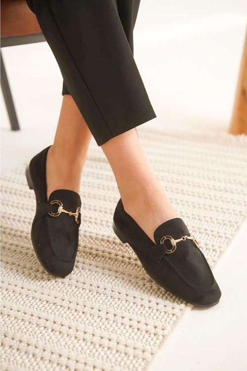 Tay Tüyü Düz Burun Yumuşak Loafer Babet (Metal Tokalıdır- Plastik Değildir )