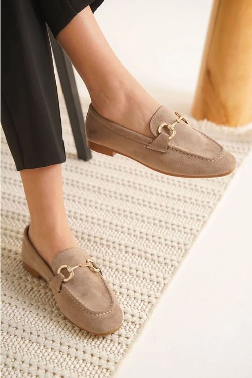 Tay Tüyü Düz Burun Yumuşak Loafer Babet (Metal Tokalıdır- Plastik Değildir )