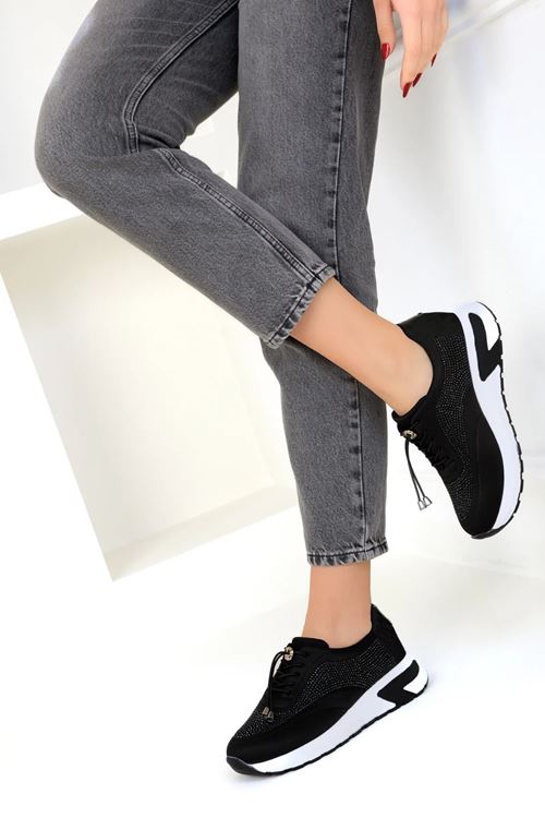 Taşlı Lastik Bağcıklı Günlük Fashion Sneaker