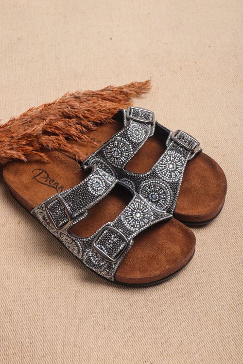 Taşlı Alçak Dolgu Topuk Tek Bant Boncuklu Yeni Sezon Kadın Terlik
