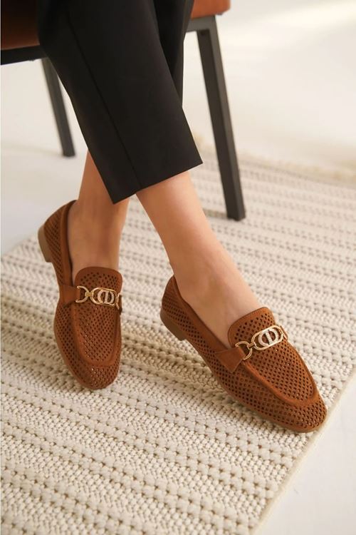 Tay Tüyü Düz Burun Yumuşak Loafer Babet (Metal Tokalıdır- Plastik Değildir )
