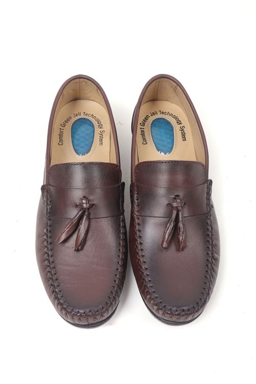 Püsküllü Hakiki Deri Düz İnce Taban Loafer