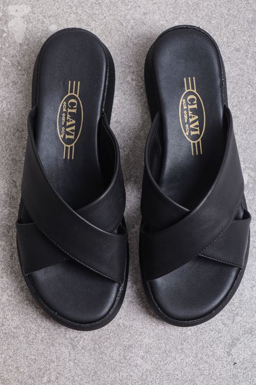 Alçak 4 Cm Dolgu Topuk Çapraz Kalın Bant Fashion Terlik