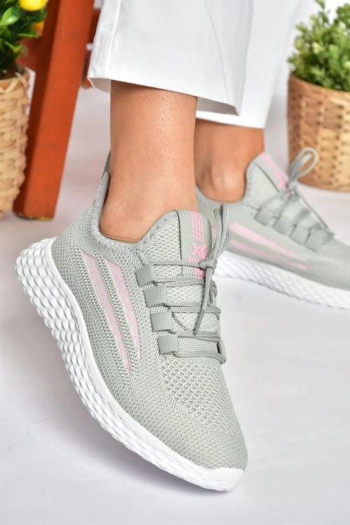 Gri Triko Kumaş Kadın Spor Ayakkabı Sneakers
